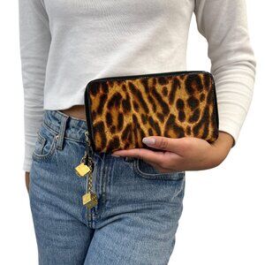 Christian Dior Vintage 2001 Logo Leopard Print Pony Hair Wallet Dice [106430]
